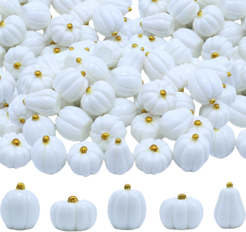 DoubleWood Mini Pumpkins for Crafts, 60Pcs Decorative Miniature White