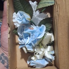 Kim Originals Inc. Vintage Rose Corsage Blue/White Fabric Ribbon 3in Wedding