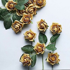 24 GOLD 2″ Mini FOAM ROSE Flowers Stems Wedding Events Decorations Supplies