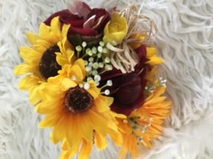 Wedding flowers bridal bouquet decorations 6 Bouquet Sunflower Burgundy and red