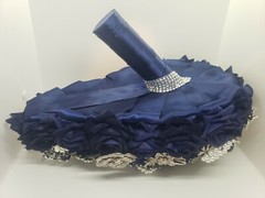 11” Rhinestone Brooch Bridal Bouquet Navy Blue Wedding Rose with Jewel Décor