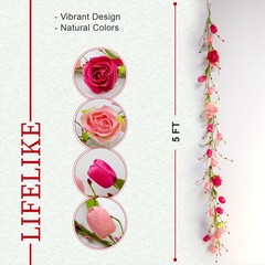 5 FT Valentines Day Decorations Romantic Valentine Flower Garland Pink Red