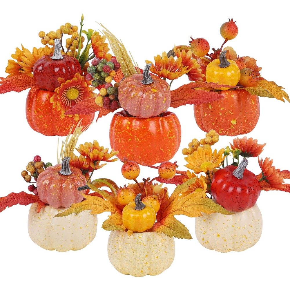 winemana Fall Decorations for Home – Set of 6 Artificial Pumpkins Mixed-4