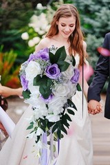 ChezMax Wedding Bridal Bouquet Artificial Rose Flowers with Ribbons Waterfall…