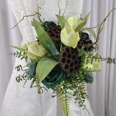 Woodland and Jade Crystal Faux Silk Wedding Bouquet