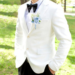 Light Blue Corsage and Boutonniere Set for Wedding Prom, Artificial Rose Babysbr