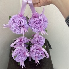 Set Of 6 Light Purple Artificial Flower Ball Hanging Decoration