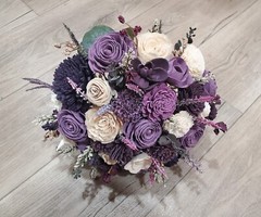 Plum Bridal Sola Wood Bouquet Custom Purple Wedding Flowers Moody Bridesmaid