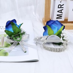 Versatile 4Pcs Blue Floral Accessories Set: Corsages & Boutonnieres for Events