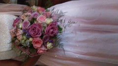 Artificial Silk Rose Wedding Bouquet, Purple/Pink/White Floral Theme, 8 in