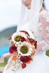 9.8 Inch Vintage Sunflower Wedding Bouquets for Bride Artificial Sunflower an…