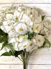 White Poinsettias Faux Florals Flower Christmas Winter Bouquet x2