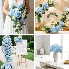 46 PCS Hydrangea Artificial Flowers Silk Hydrangea Heads with Stems, Bule Blue