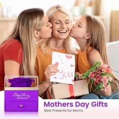 EleShow Preserved Real Purple Rose with Heart Necklace, A1_purple