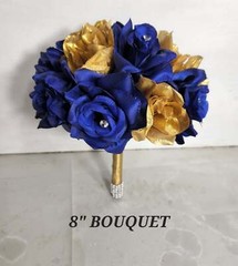 Royal Blue White Gold Rose Bridal Wedding Bouquet Accessories