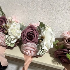 5 Ling’s Moment Artificial Rose Wedding Bouquet Pink Purple White Green