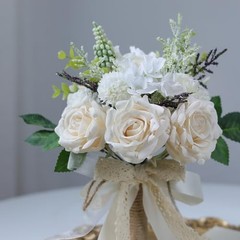 Elegant White Champagne Artificial Rose Wedding Bouquets for Bride & Bridesmaid,