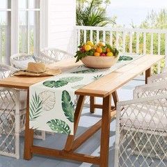 Tropical Palm Leaves Monstera Table Runner 13×90 Inch Summer Green Plant