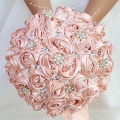Satin/Brooch Rhinestone Light Blush Pink FlowerFloral Wedding Bridesmaid Bouquet