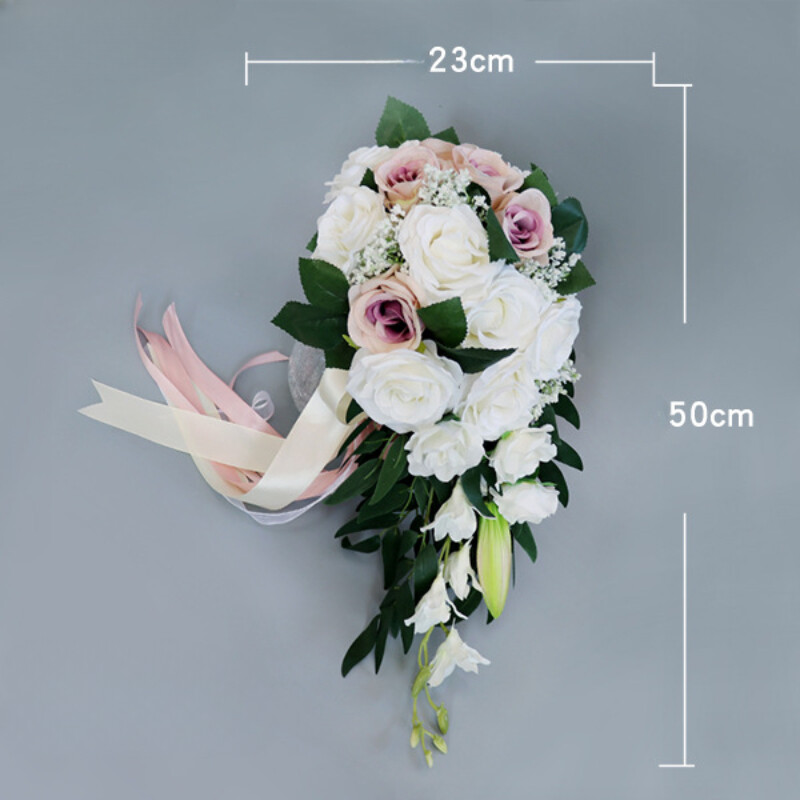 Bridal Artificial Rose Bouquet Silk Flowers Drop Shape Bridesmaid Luxury Decor