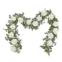 2Pcs 13Ft Artificial Eucalyptus Garlands with Flowers – 8 2 Pcs White Rose