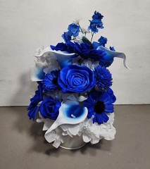 Royal Blue Silver Rose Calla Lily Sola Wood Bridal Wedding Bouquet Accessories