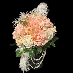 Bridal Bouquet Bride Flowers Floral Roses Pearls Rhinestone Brooch Wedding NEW