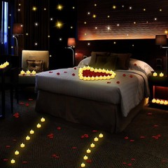 Juego de pétalos de rosa y velas, 6000 pétalos de rosa artificiales y 72 velas