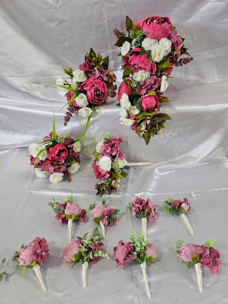 Wedding Bouquet Set, Pink, Dusty Pink, Ivory, Cream, Cascade Bouquets, Teardrop