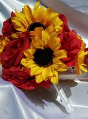 17 Piece Wedding Bouquet Set, Red Roses, Yellow Sunflowers, Bouquet Package