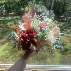 Bridal Wedding Bouquet Hand made Budget Friendly Faux Flowers Red Orange Fall