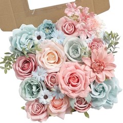 Artificial Flowers Combo Set Fake Flower Leaf Box with Stemst for Blue Pink