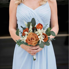 Burnt Orange Bridesmaid Bouquets – 2Pcs Artificial Boho Wedding Flowers