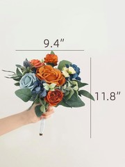 1Pc Fall Wedding Bouquets Bridesmaids Bride Terracotta Navy Blue Artificial
