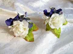 Wedding bouquet dark purple hydranges white rosebud men corsage boutonniere SALE
