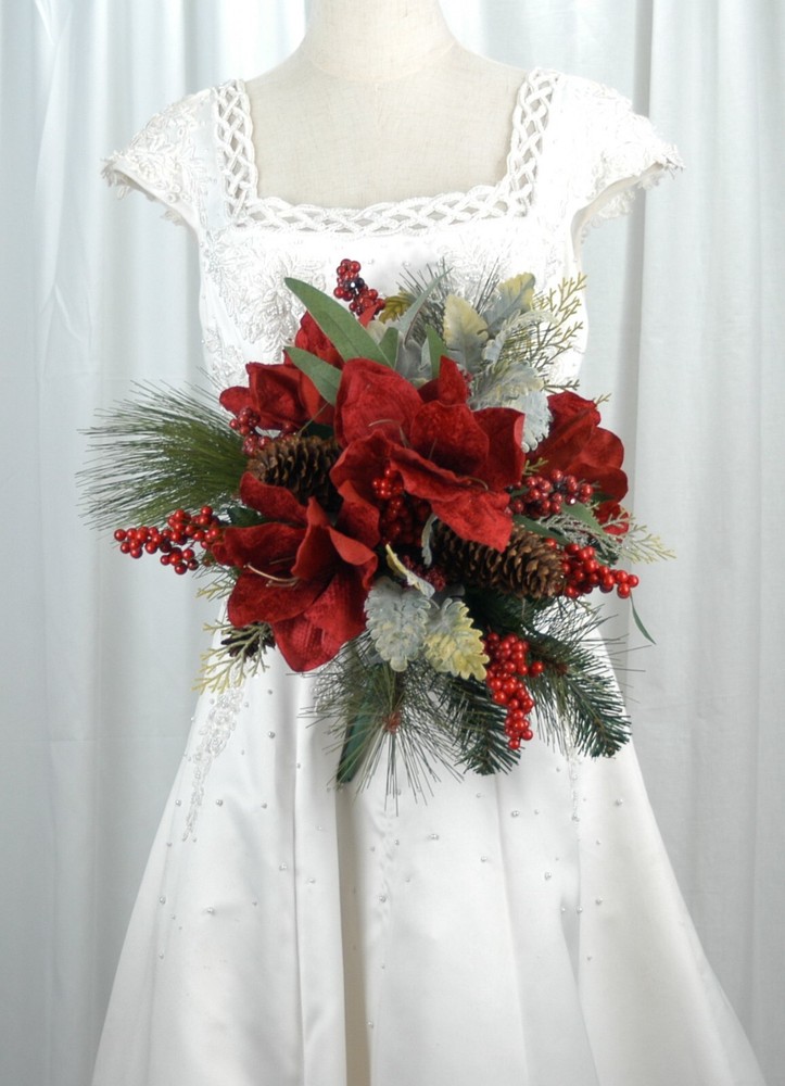 Amaryllis Red Berry Winter Wedding Bouquet