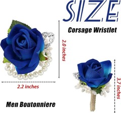 SITUMEIZI 2Pcs Blue Corsage and Boutonniere Set,Corsage Wristlet for Prom Decor