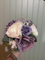 9” Round Bridesmaids Bouquet – Dusty Plum, Lilac & White | Silk Wedding Flowers