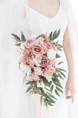 Dusty Rose Cascading Bridal Bouquet – Artificial Silk Flowers for Weddings