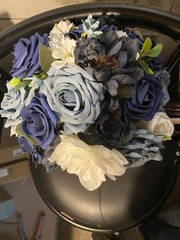 Dusty Blue, Navy and White Bridal Bouquet With Matching Boutonnière