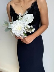 ‘Pearlescent’ – Bridal White Bouquet w. roses, anthurium and pearls – wedding