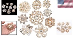 Elegant Rose Gold Rhinestone & Pearl Brooch Set for Bridal & Crafts