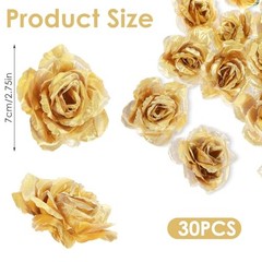 Psyqtsuary Gold Roses Artificial Flowers, 30 Pcs Fake Silk Gold Flowers Real
