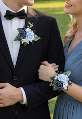 Dusty Blue Corsage and Boutonniere Set for Wedding Prom, Artificial Rose Flower
