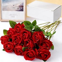 PCS Artificial Roses Realistic Velvet Silk Flowers Long Stem Faux 12 12pcs Red