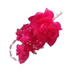 3 hot pink Silk Pearl & organza flower Corsages 5″x 2.5 with pearl pin