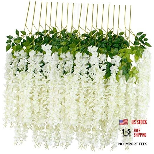 12Pcs Artificial Wisteria Flowers 3.6 Feet/Piece White Dense Artificial Fake