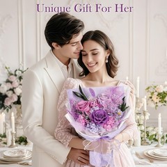 Preserved Bouquet of Flowers – 3 Roses & for Purple