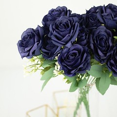 NAVY BLUE 2 Bushes 18″ ARTIFICIAL Faux Silk Rose FLOWERS Bouquet Decorations