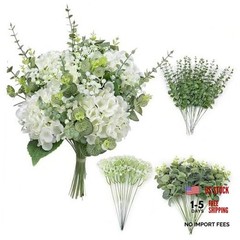4 Kinds 55PCS Silk Hydrangea Artificial Flowers Eucalyptus White Hydrangea